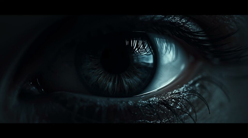 Iris d’œil noir et bleu foncé en gros plan