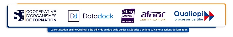 Bandeau présentant les certifications qualité dont Qualiopi